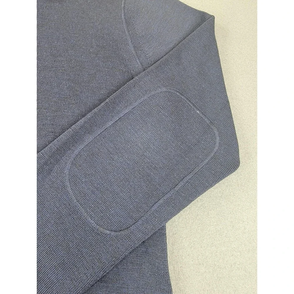 Banana Republic Sweater Mens Large‎ Blue Merino Wool Elbow Patch Pullover Knit